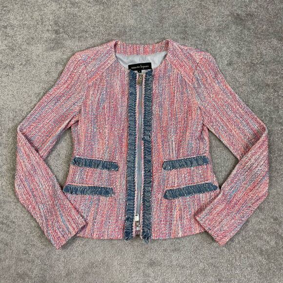 Nanette Lepore Sand Castle Tweed Trimmed Blazer Coat Women’s Size 2 Multi Color - Picture 1 of 6